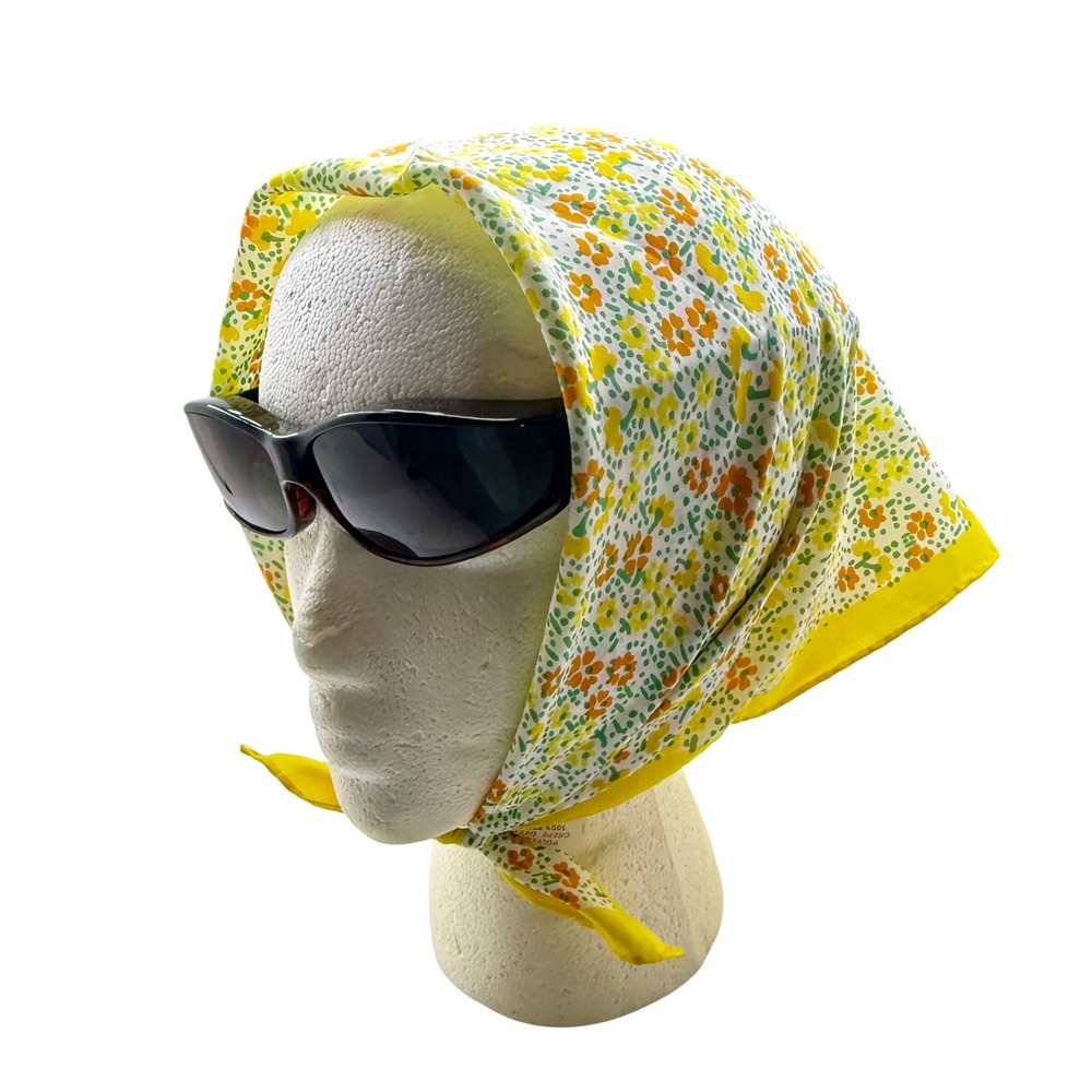 Vintage 1960s Japan Floral Head Scarf Crepe De Chine Euro Mod Spring 21 Square